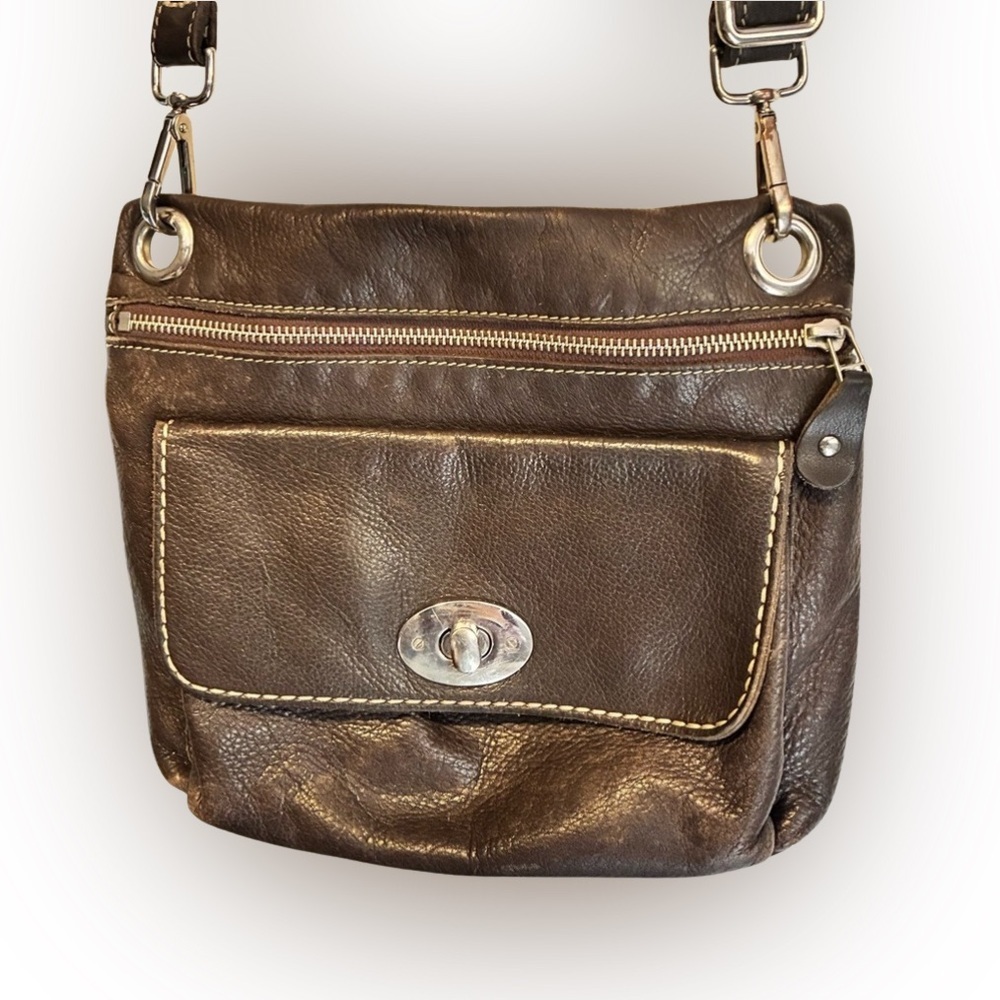 ROOTS Brown Leather Crossbody Bag